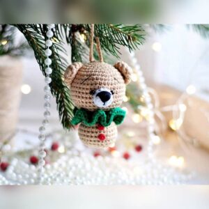 عکس عروسک بافتنی حیوان خرس کریسمس نمای رو به رو