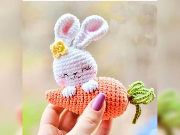 مدل عروسک بافتنی حیوان خرگوش هویجی خوابالو